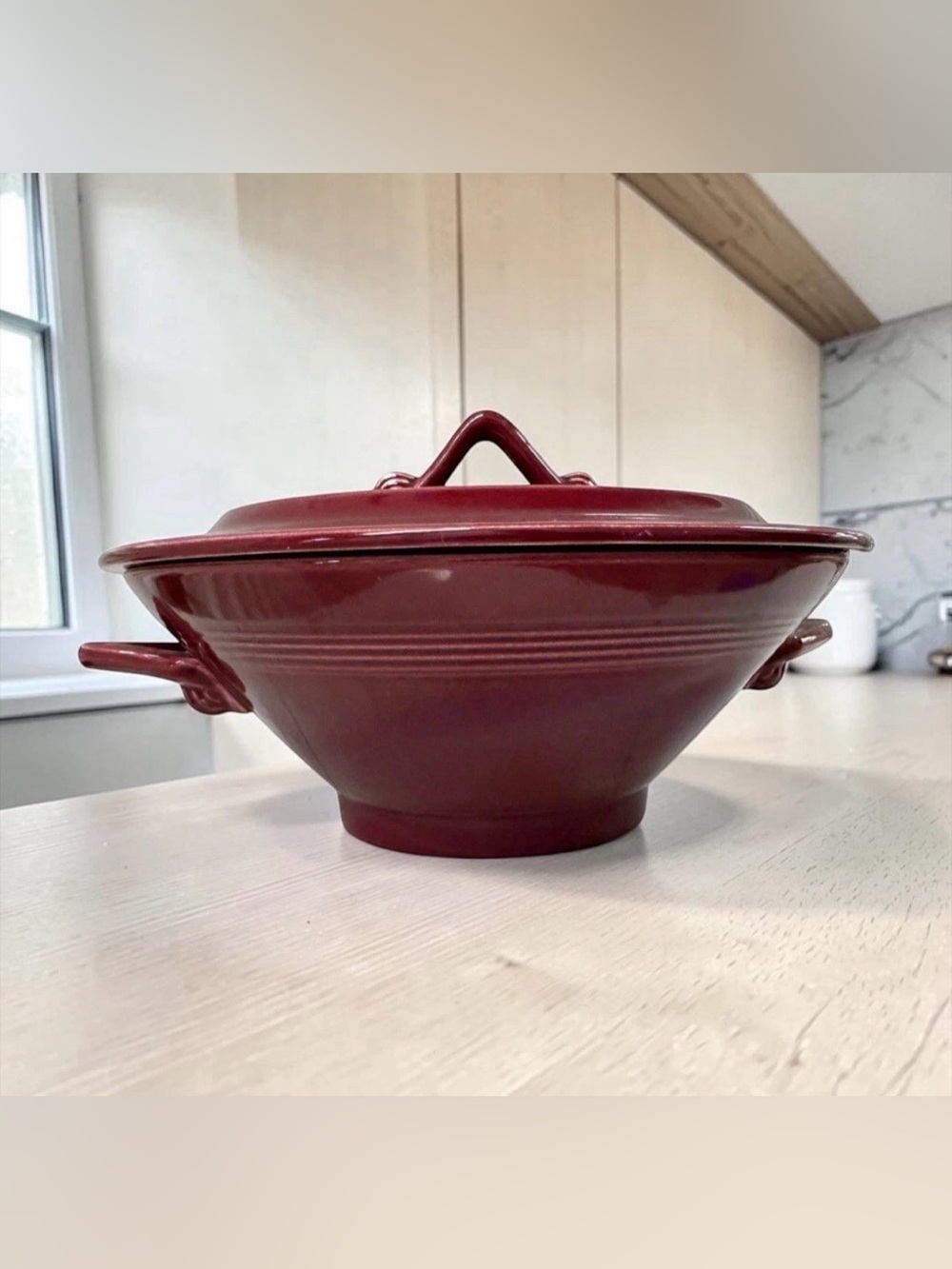 Vintage Homer Laughlin Harlequin Maroon Covered Casserole Fiesta Era Unmarked